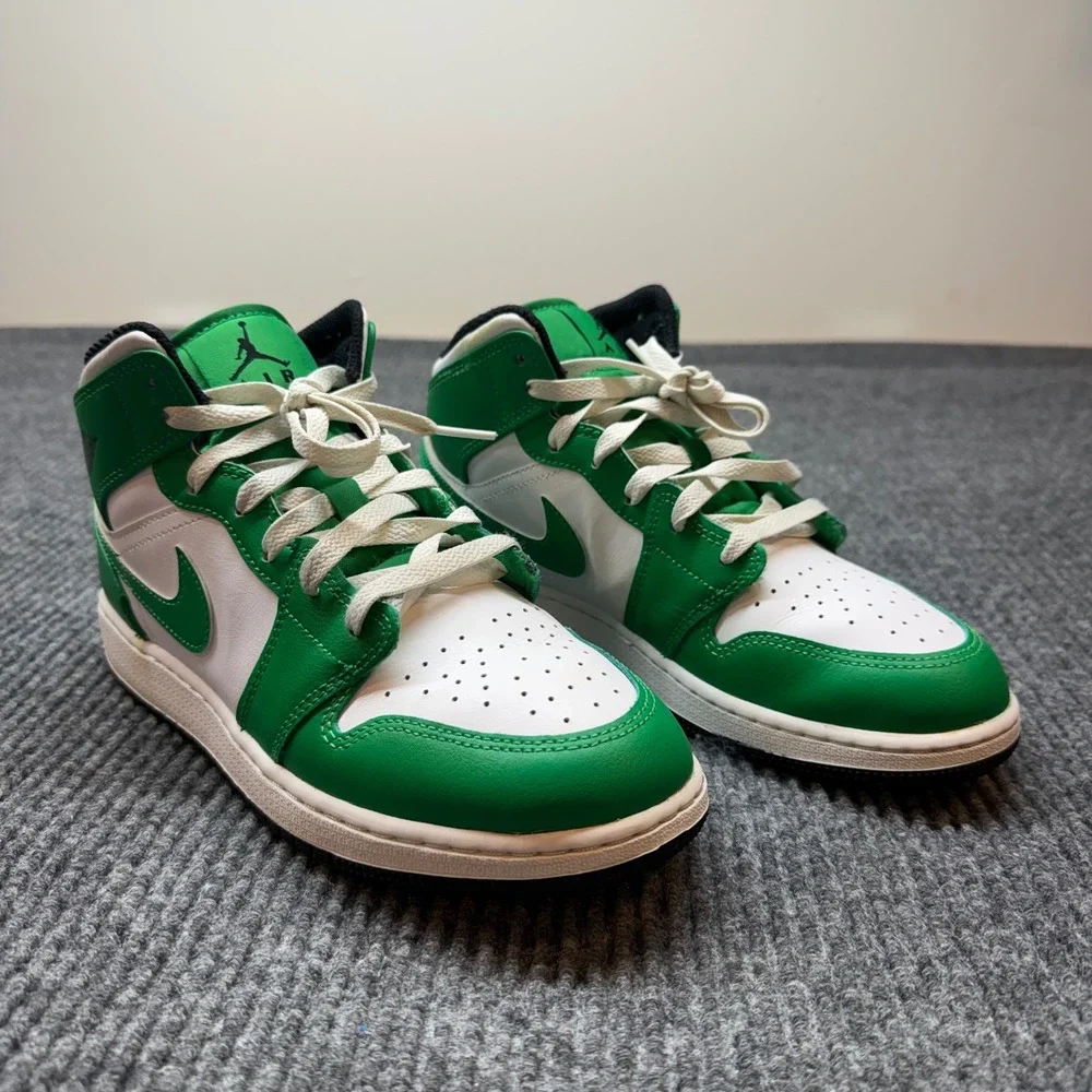 Nike Air Jordan 1 Mid Lucky Green White Sneakers Youth 6.5Y Retro Basketball